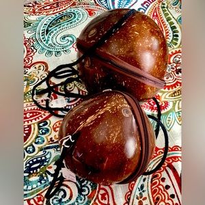 Set of Two Nested Vintage Polished Coconut Purses Made in Indonesia